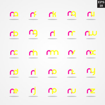 Initial letter O compilation from A to Z lowercase logo design template colorful