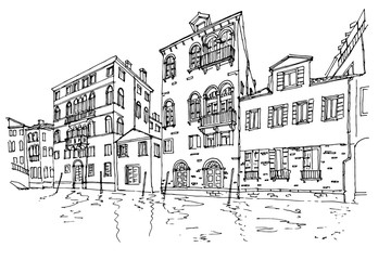 Fototapeta premium Vector sketch of architecture of Venice, Italy.