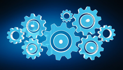 Digital gear icons 3D rendering
