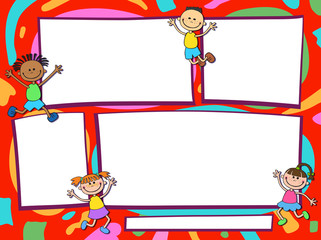 Vector brochure backgrounds with cartoon children. Infographic template design.