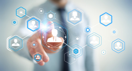 Businessman using digital social network 3D rendering