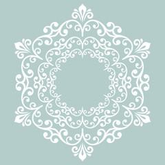Oriental vector round white pattern with arabesques and floral elements. Traditional classic ornament. Vintage pattern with arabesques