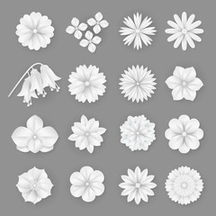 Vector paper flowers set. 3d origami abstract flower icons illustration - 152291352