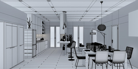 3D Interior rendering of an Apartment