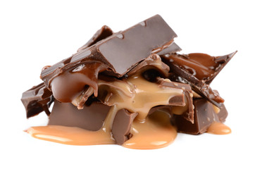 Chocolate with caramel on a white background