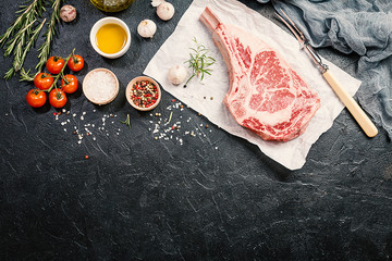 Raw tomahawk beef steak