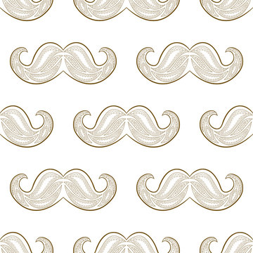 Zen tangle mustache vector. Zentangle whisker. Seamless pattern.