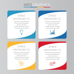 Obraz premium Modern Info-graphic Template for Business with four steps multi-Color design, labels design, Vector info-graphic element, Flat style vector illustration.