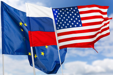 Russia, USA and EU flag