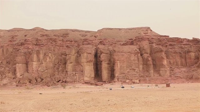 Panorama of the Solomon's Pillars, Timna Valley. Rocks in the red desert of Israel.	
