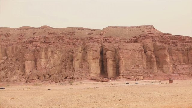 Panorama of the Timna Valley. Solomon's Pillars. Rocks in the red desert of Israel.	