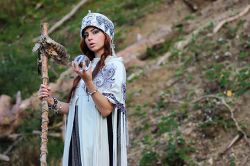 Shaman with Staff and glass ball outdoor