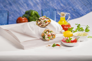 Chicken Shawarma sandwich with radish & garlic paste 