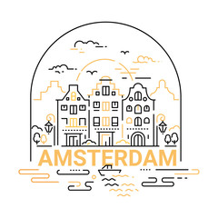 Obraz premium Amsterdam - nowoczesna wektorowa linia podróży ilustracja