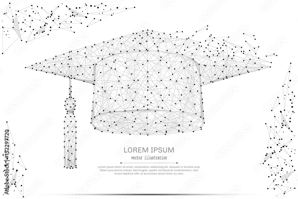 Poster abstract mash line and point graduation cap on white background with an inscription. starry sky or s
