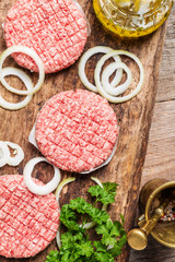 Raw burger and spices