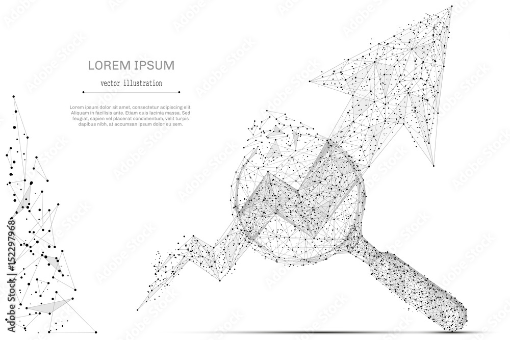 Poster Abstract mash line and point magnifying glass and chart on white background with an inscription. Starry sky or space, consisting of stars and the universe. Vector business illustration