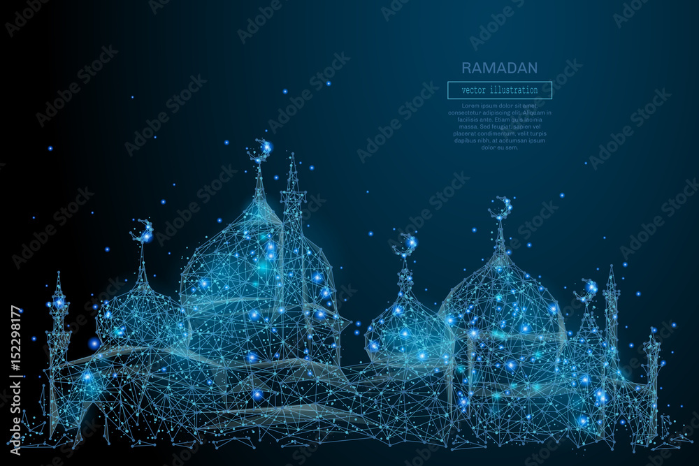 Leinwandbilder abstract image of arabic mosque in the form of a starry sky or space, consisting of points, lines, a