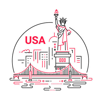 USA - modern vector line travel illustration