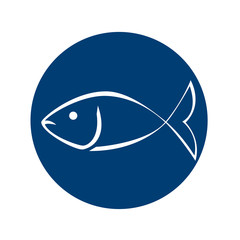 Icono plano pescado lineal en circulo azul