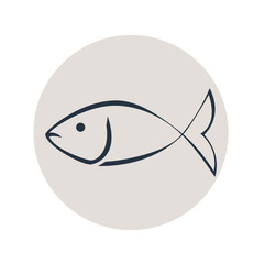 Icono plano pescado lineal en circulo gris