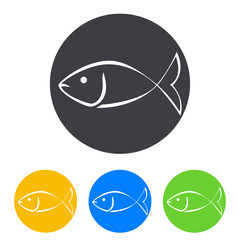 Icono plano pescado lineal en circulo varios colores