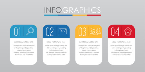 Modern Info-graphic Template for Business with four steps multi-Color design, labels design, Vector info-graphic element, Flat style vector illustration.