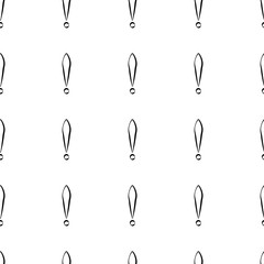 Seamless pattern of exclamation marks white with black stroke. Same sizes. Vector illustration.