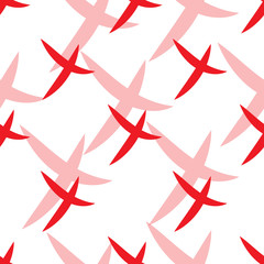 Fototapeta premium Seamless pattern of check mark icons simple on white background. Red cross with red shadow. Vector illustration