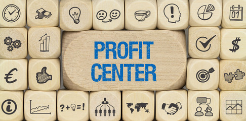 Profit Center / Würfel mit Symbole - obrazy, fototapety, plakaty