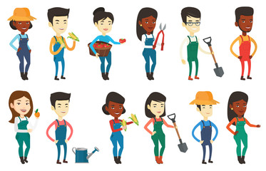 Set of agricultural illustrations with farmers.