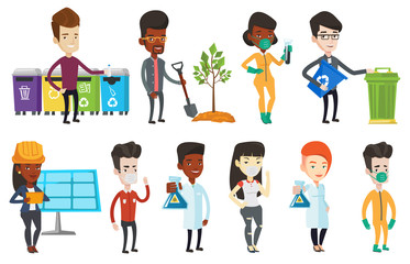 Vector set of characters on ecology issues.