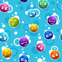 Seamless pattern with funny colorful round characters.