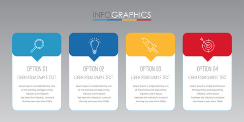 Modern Info-graphic Template for Business with four steps multi-Color design, labels design, Vector info-graphic element, Flat style vector illustration.