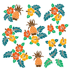 ハイビスカスとパイナップルのいらすと © daicokuebisu