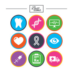 Medicine, healthcare and diagnosis icons.