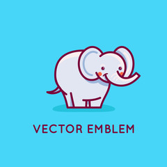 Vector logo design template in cartoon flat linear style - little smiling elephant