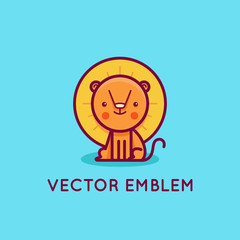 Vector logo design template in cartoon flat linear style - little smiling lion