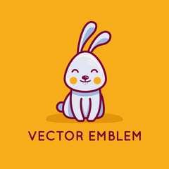 Vector logo design template in cartoon flat linear style - little smiling bunny