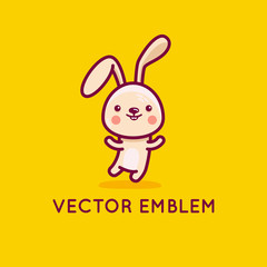 Vector logo design template in cartoon flat linear style - little smiling bunny