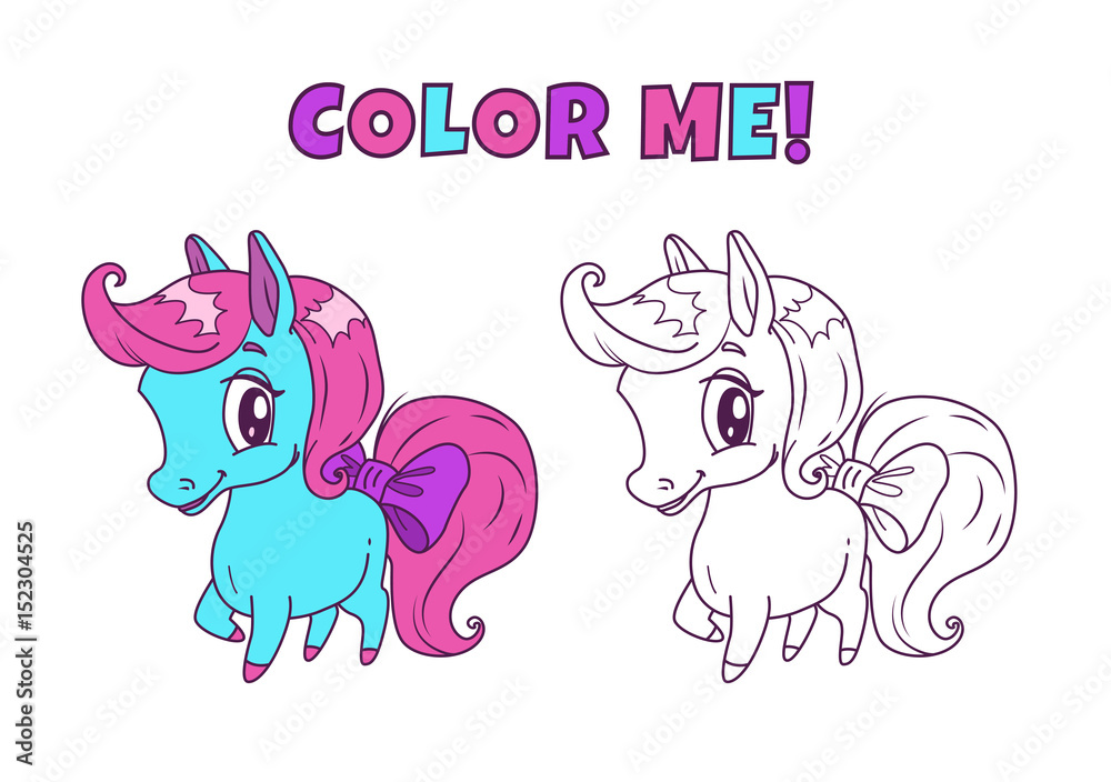 Canvas Prints Little cute horse illustration for coloring book design.