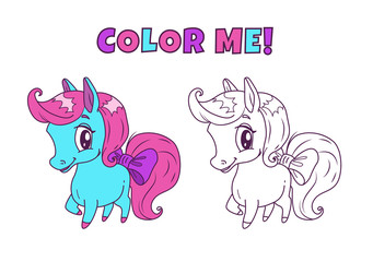Little cute horse illustration for coloring book design.