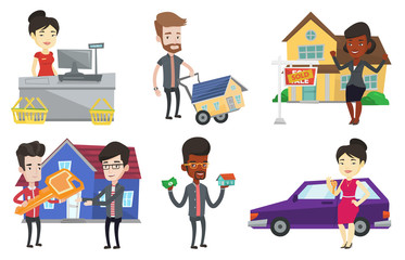 Obraz premium Vector set of real estate agents and house owners.
