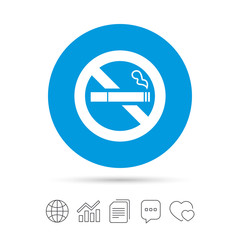 No Smoking sign icon. Cigarette symbol.