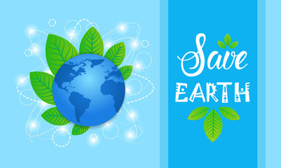 Save Earth World Environment Day Ecology Protection Holiday Greeting Card Flat Vector Illustration
