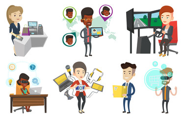 Vector set of people using modern technologies.