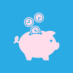 Time is money piggy bank icon. Flat design style.