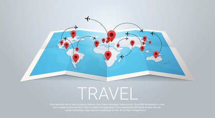 World Map Earth With Pins Travel Concept Vector Illustration © mast3r