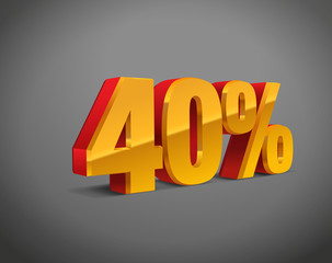 40% percent off, sale background, red-golden-yellow object 3D. Eps10 Vector.
