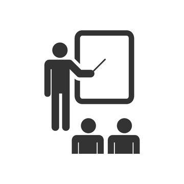 Training, education and presentation icon, with the audience. Vector illustration. Black-white pictogramm